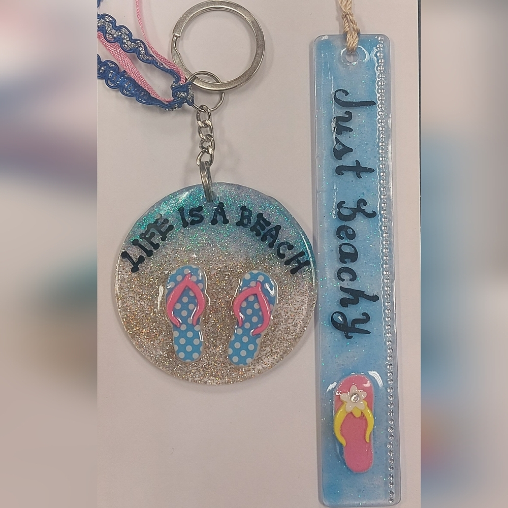 HANDMADE Beach Themed Keychain and Bookmark Bundle